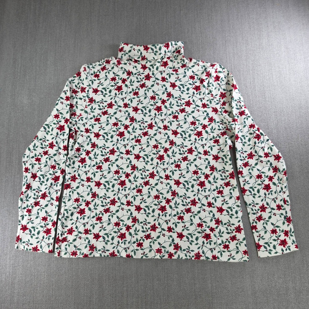 Holiday Editions Turtleneck Top Womens Large White Poinsettia Floral Christmas